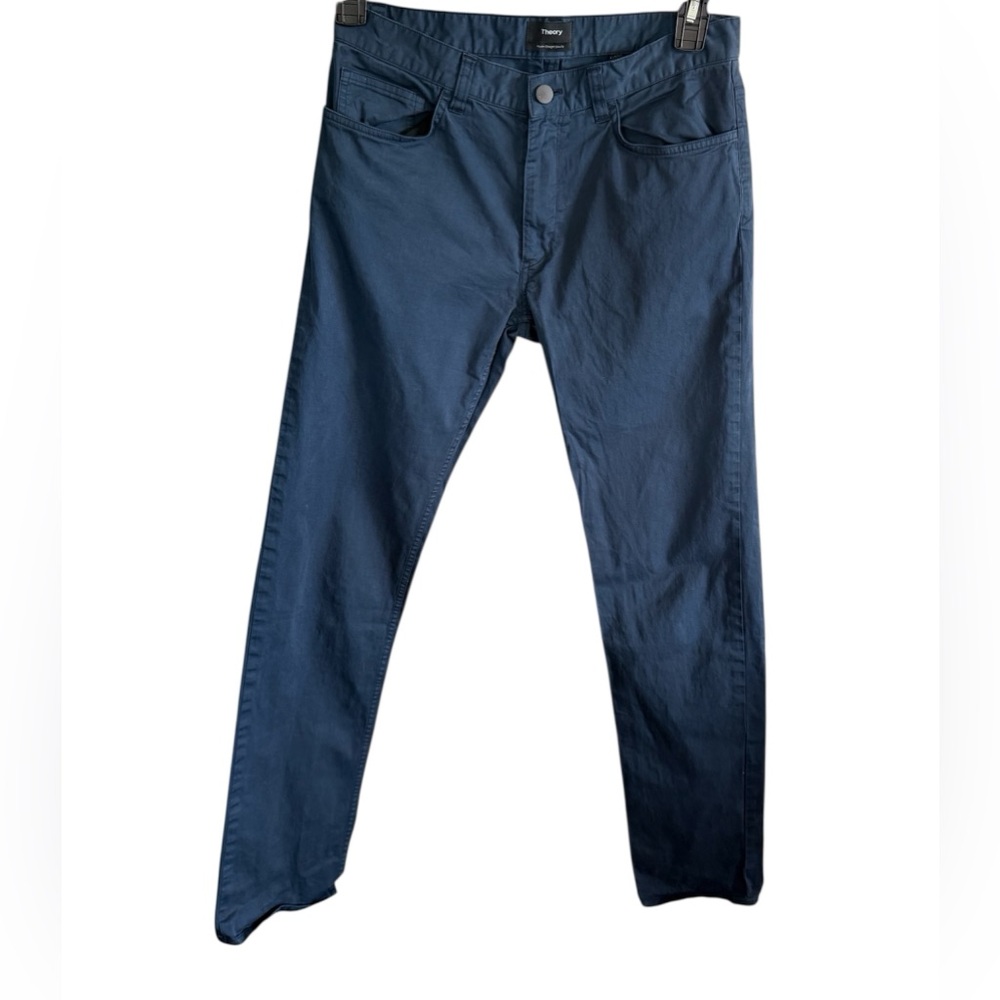 Theory Men's Hayden Straight Soft Sateen Deep Blue Slim Fit Pants, size 30